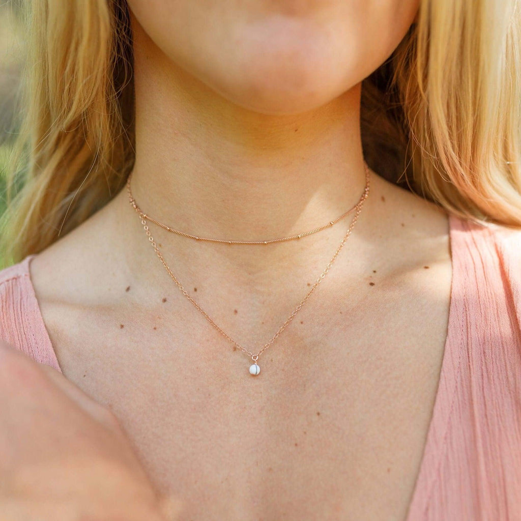 White Howlite Gemstone Chain Layered Choker Necklace - White Howlite Gemstone Chain Layered Choker Necklace - 14k Gold Fill - Luna Tide Handmade Crystal Jewellery