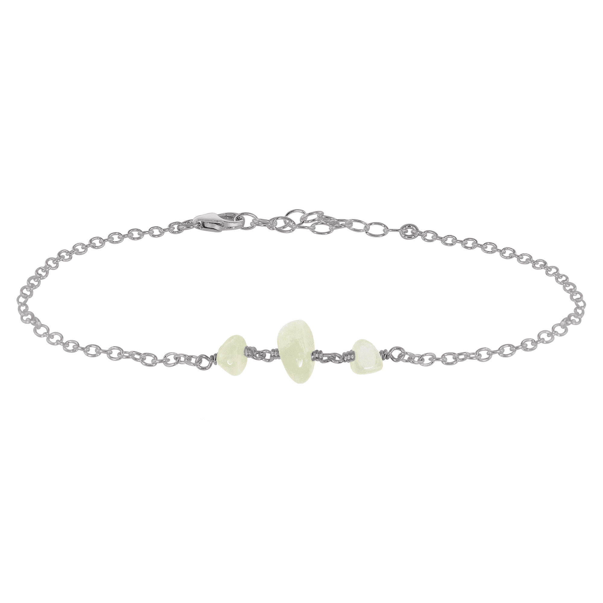 White Moonstone Beaded Chain Anklet - White Moonstone Beaded Chain Anklet - Stainless Steel - Luna Tide Handmade Crystal Jewellery