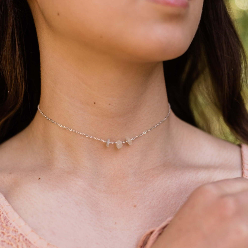 White Moonstone Beaded Chain Choker Necklace - White Moonstone Beaded Chain Choker Necklace - 14k Gold Fill - Luna Tide Handmade Crystal Jewellery