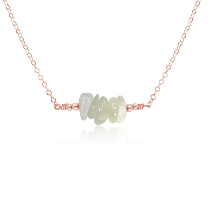 White Moonstone Chip Bead Bar Necklace - White Moonstone Chip Bead Bar Necklace - 14k Rose Gold Fill - Luna Tide Handmade Crystal Jewellery