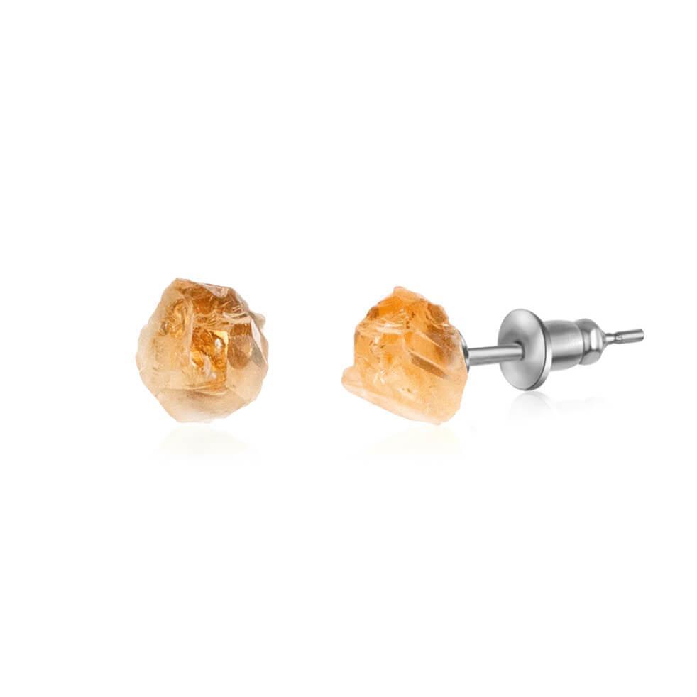 Custom Raw Crystal Gemstone Stud Earrings - Custom Raw Crystal Gemstone Stud Earrings - Sterling Silver / Citrine for November - Luna Tide Handmade Crystal Jewellery